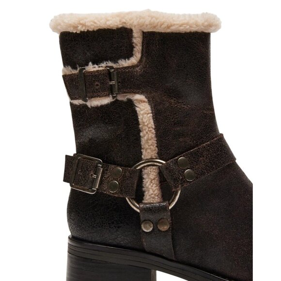 Steve Madden Brixton Fur Brown Distressed Boots - Picture 3 of 6